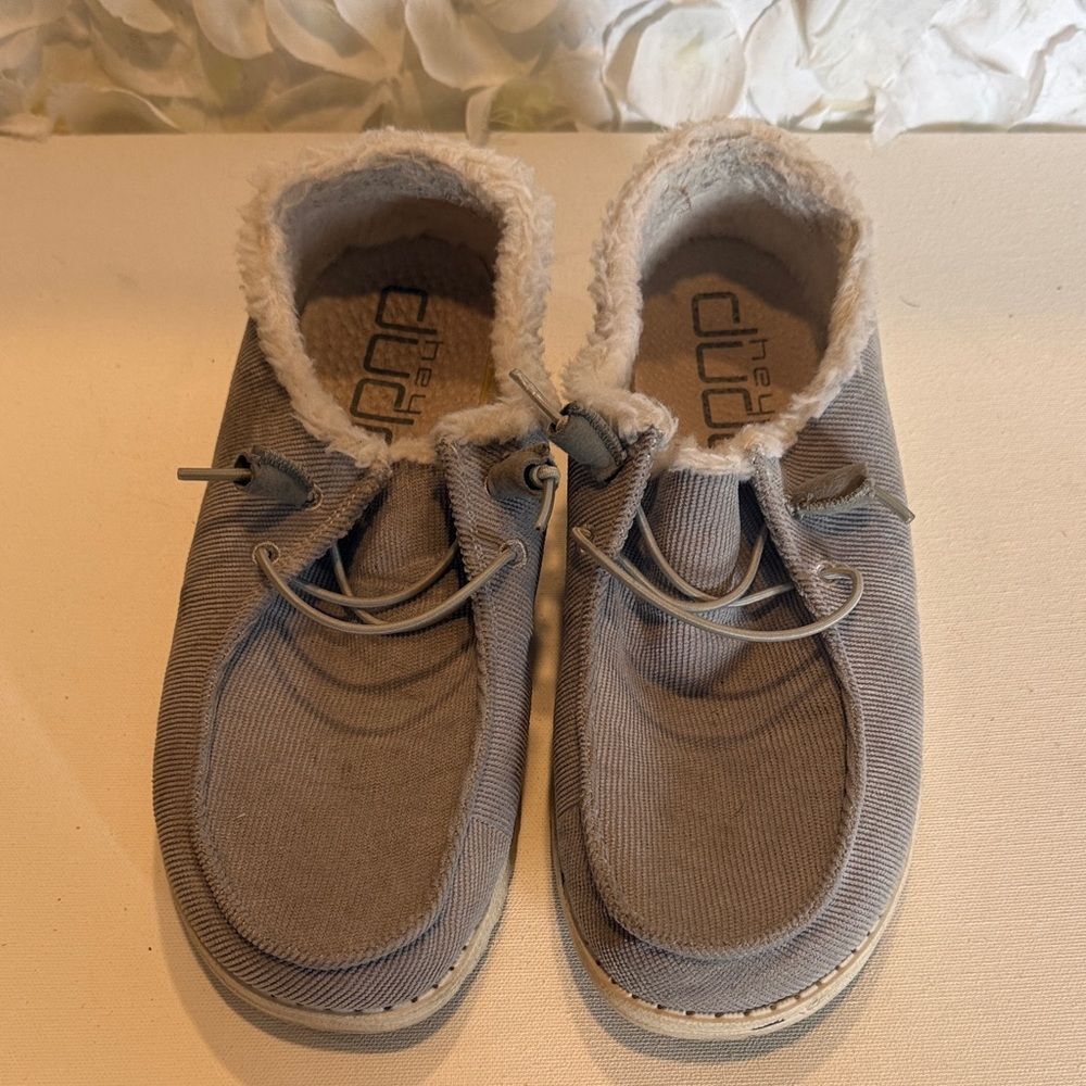 Hey Dude Slip-On Shoes in Gray with Faux-Fur Collar
